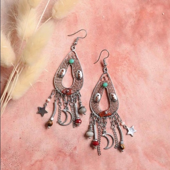 Jaxie's Unique Jewelry - Carnelian Stones & Multi-Bead Earrings